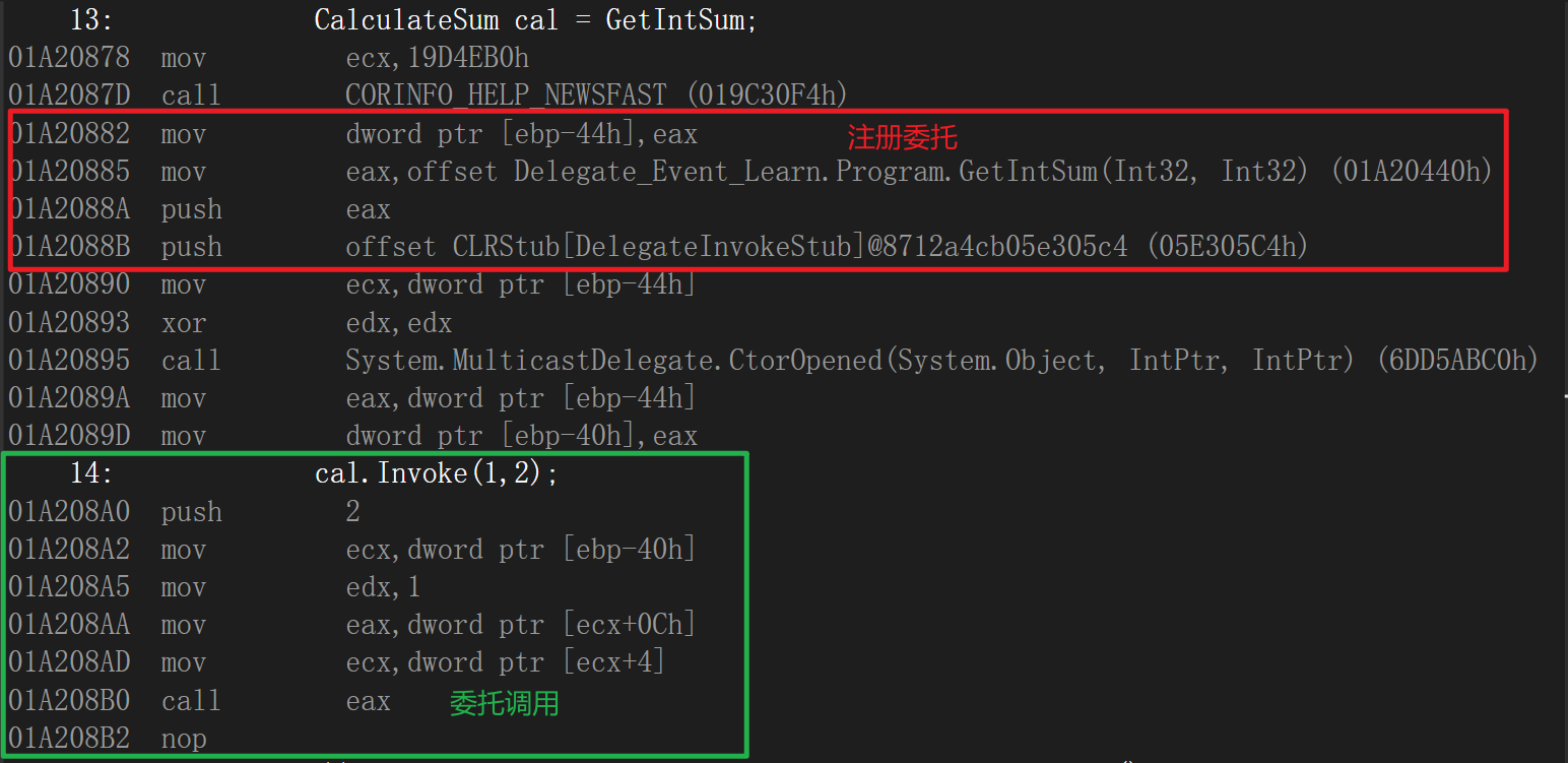 C#委托的汇编源码